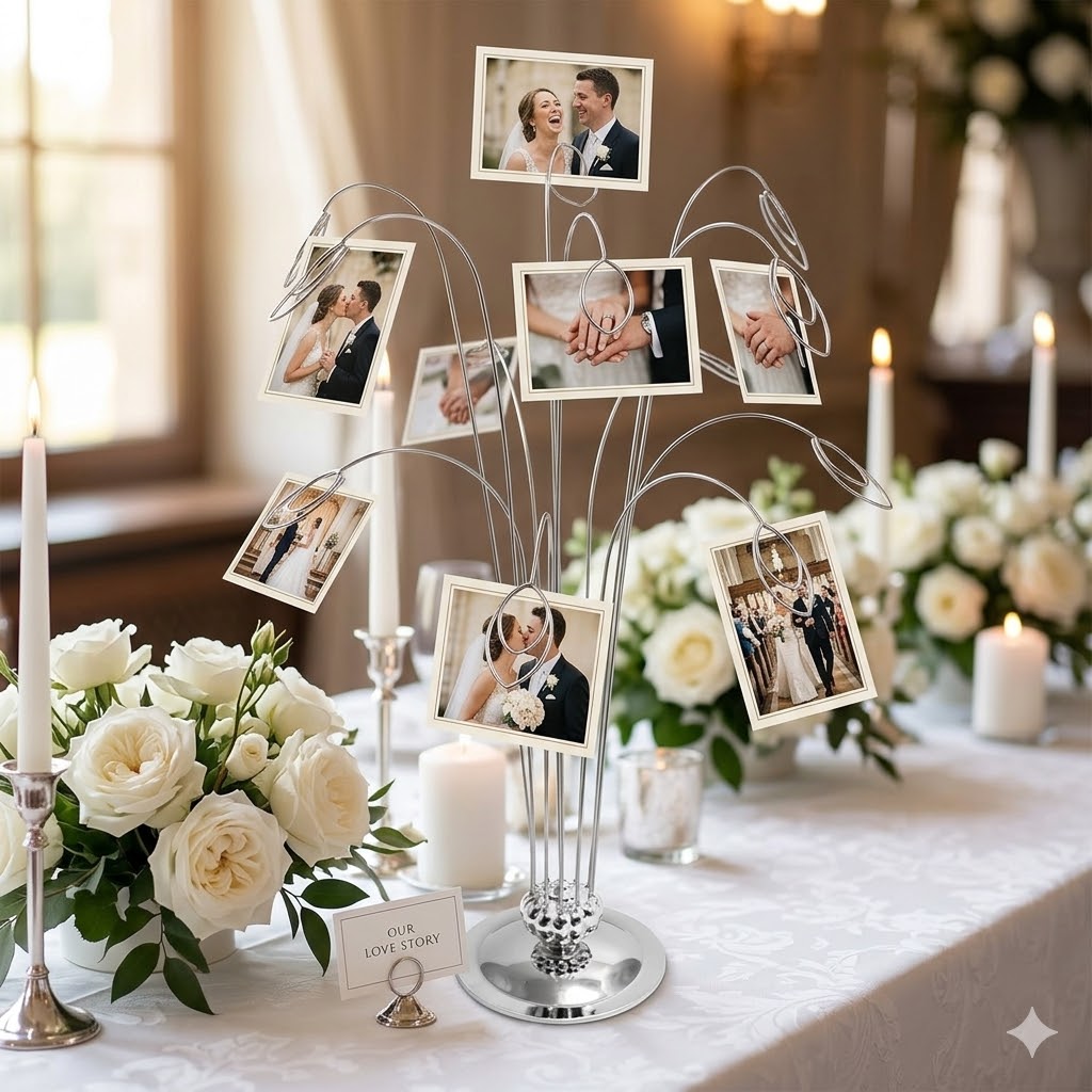 HOHIYA 14"  Photo Tree Display Stand  12-Clip Desktop Picture and Gift Card Holder Metal Money Tree for Lottery Tickets and Greeting Cards Wedding and Party Centerpiece Silver